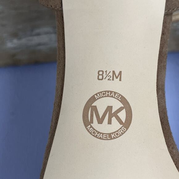Michael Kors Tan Suede Stiletto Sandals Size 8.5 Strappy High Heel Dressy Chic - Picture 10 of 13